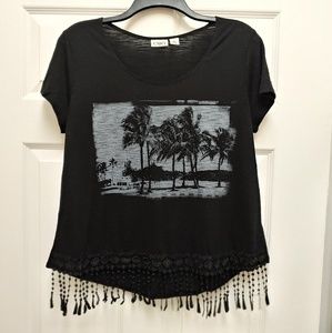 Black Graphic Shirt with Fringe